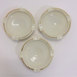 Lot of 3 Wheatonware Custard Glass Gold Trim Ashtrays MCM trinket dish